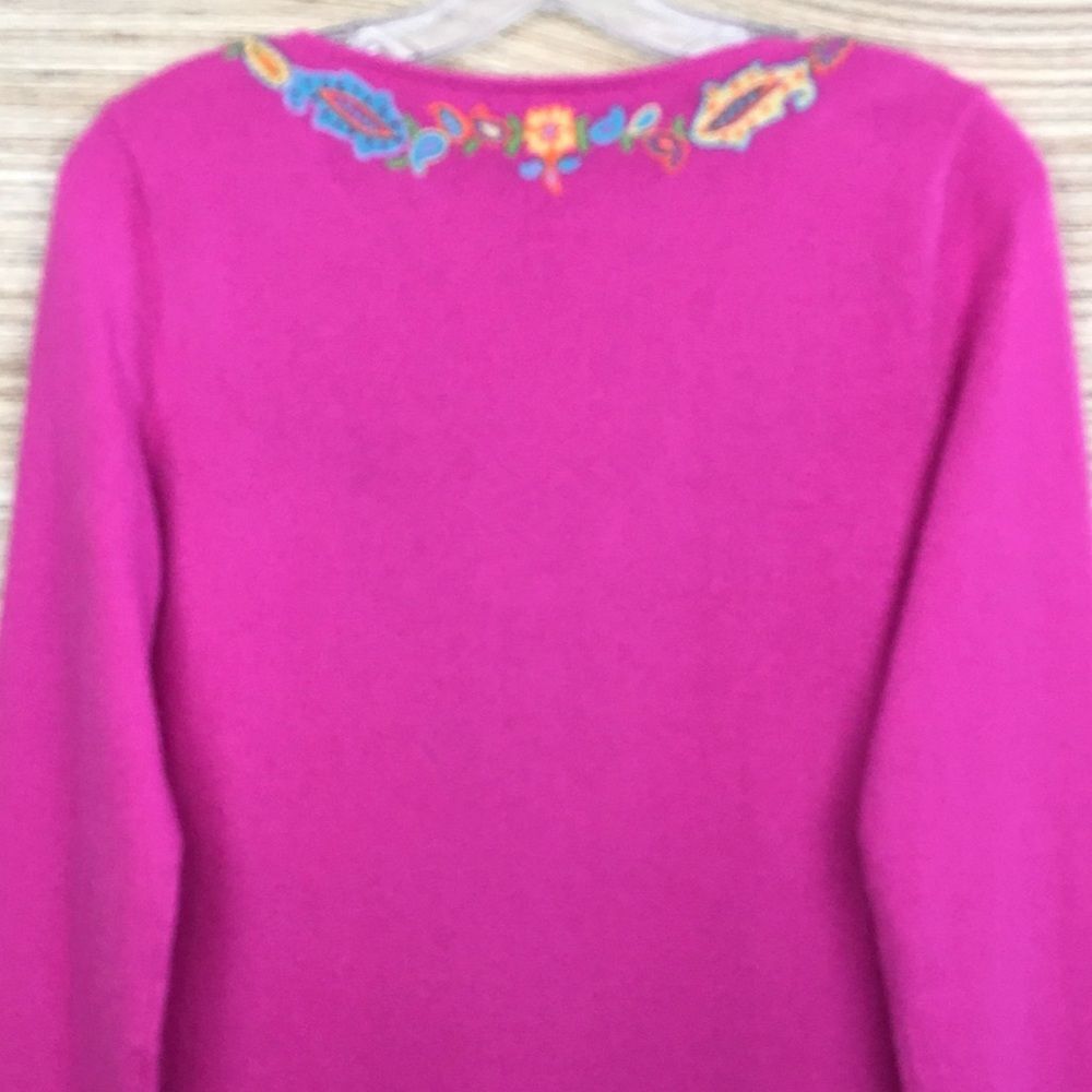Ralph Lauren Black Lable 100% Cashmere V Neck Paisley Embroidered Sweater Pink L - Picture 8 of 13